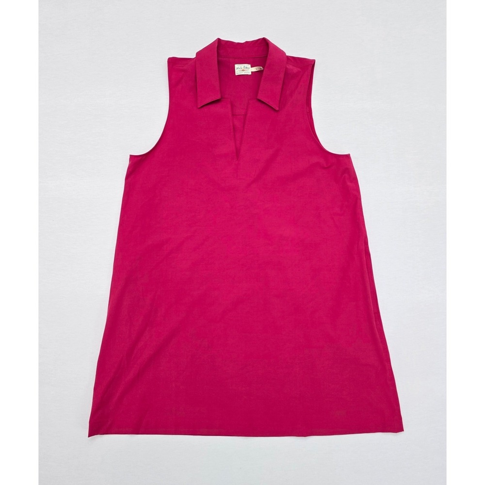 Faherty Brand All Day Sleeveless Shift Dress Pink V-Neck Pockets Large